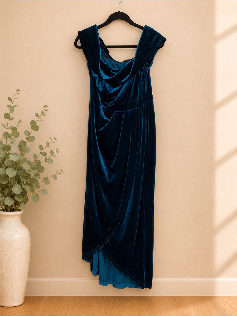 Velvet Cowl Neck Evening Dress - Deep Teal